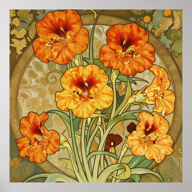 Art Nouveau Nasturtium Floral Pattern Poster (Front)