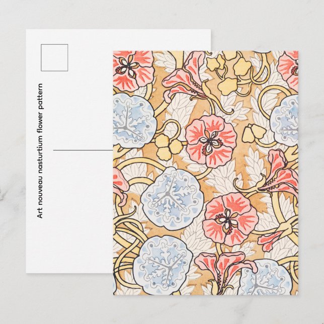 Art nouveau nasturtium flower pattern postcard (Front/Back)