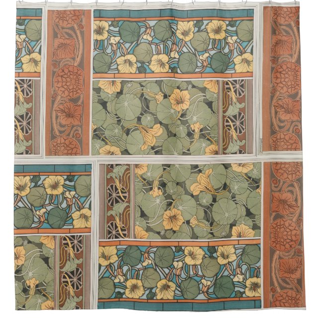 Art Nouveau Nasturtium Flowers Floral Decoration Shower Curtain (Front)