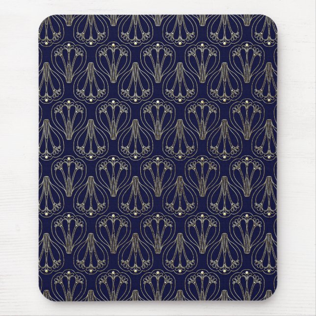 Art Nouveau Navy Blue and Gold Mouse Pad (Front)
