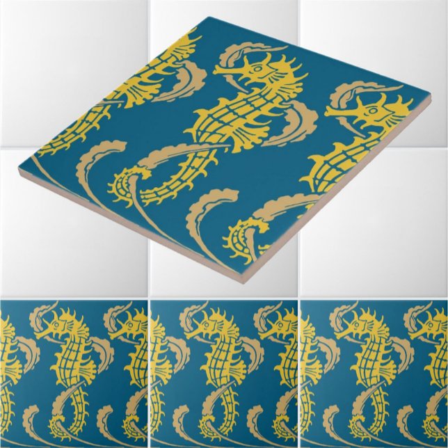 Art Nouveau Ocean Beach Nautical Seahorse Frieze Tile (Creator Uploaded)