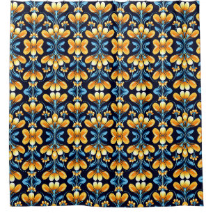 Art Nouveau orange and blue Floral Shower Curtain