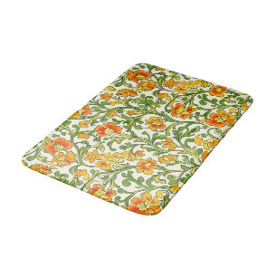Art Nouveau orange and yellow floral pattern Bath Mat