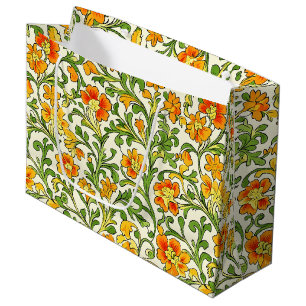 Art Nouveau orange and yellow floral pattern Large Gift Bag