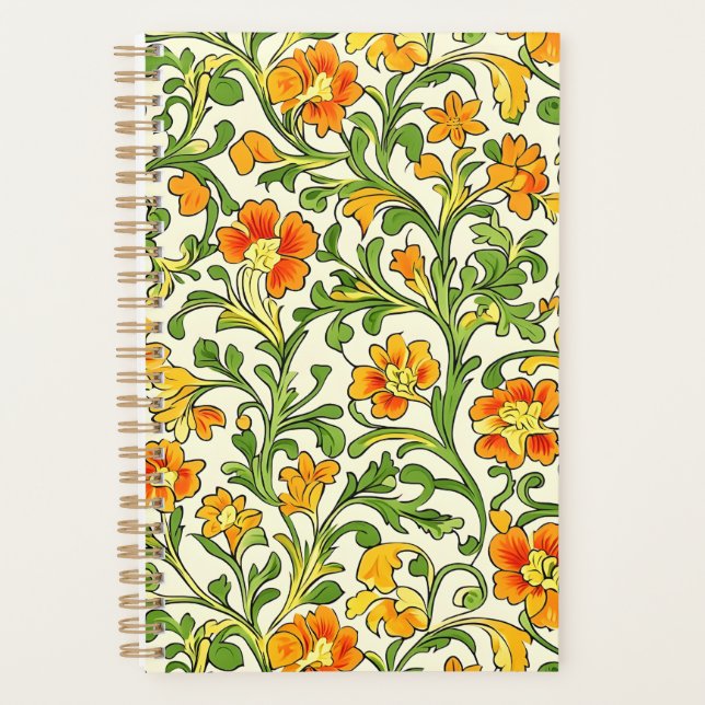  Art Nouveau orange and yellow floral pattern  Planner (Front)