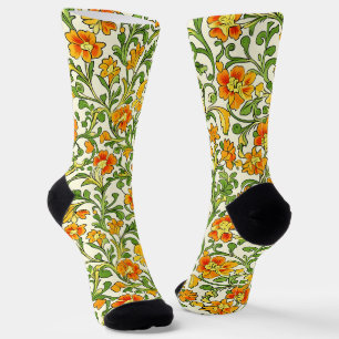  Art Nouveau orange and yellow floral pattern  Socks