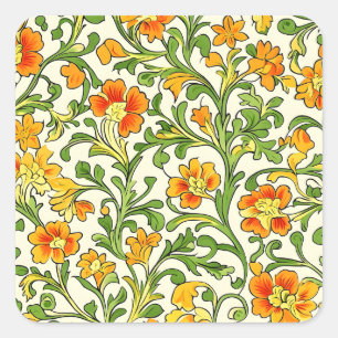  Art Nouveau orange and yellow floral pattern  Square Sticker
