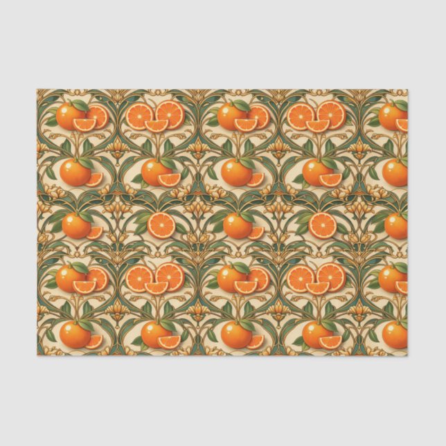 Art Nouveau Orange Citrus Golden Tissue Paper (Front)