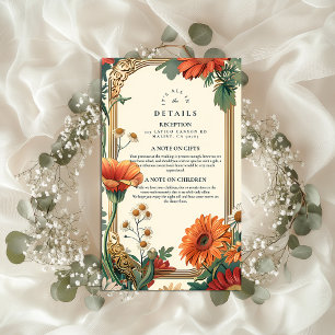 Art Nouveau Orange Floral Wedding Enclosure Card