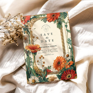 Art Nouveau Orange Floral Wedding Save The Date