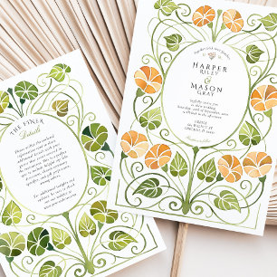 Art Nouveau Orange Greenery Foliage Wedding Invitation
