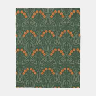 Art Nouveau Orange Roses and Sinuous Stems Fleece Blanket