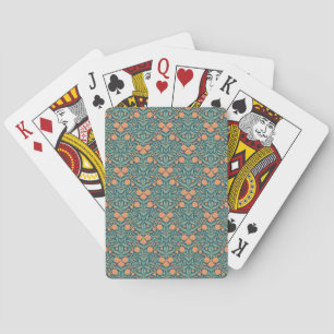 Art Nouveau orange tulip-like floral pattern Playing Cards