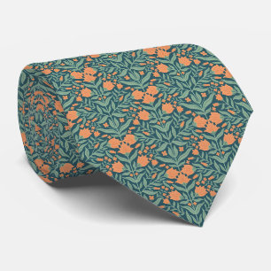 Art Nouveau orange tulip-like floral pattern Tie