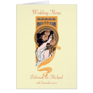 Art nouveau orange yellow wedding menu card