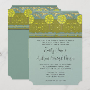 Art Nouveau Orchard Vintage Bird Wedding Invitate Invitation