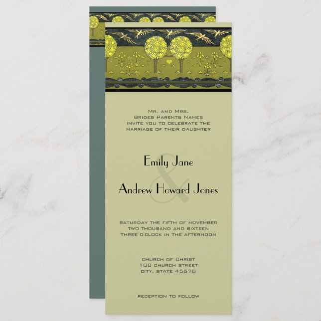 Art Nouveau Orchard Vintage Bird Wedding Invites (Front/Back)