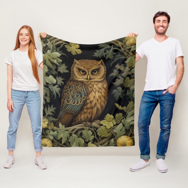 Art nouveau owl in the forest fleece blanket (In Situ)