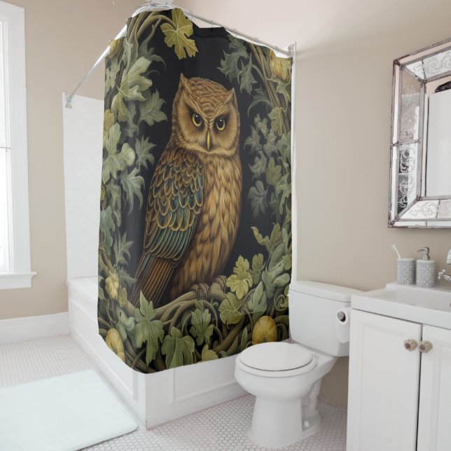 Art nouveau owl in the forest shower curtain (In Situ)