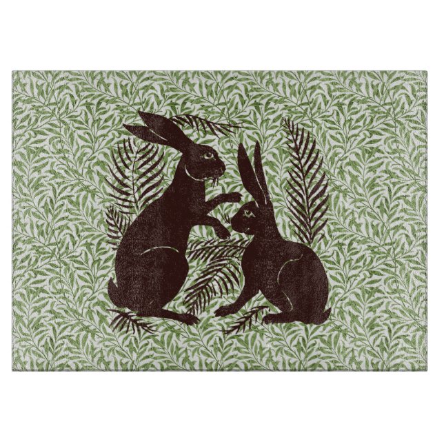 Art Nouveau Pair of Rabbits De Morgan and Morris Cutting Board (Front)