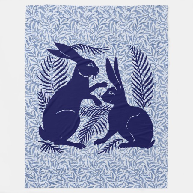 Art Nouveau Pair of Rabbits De Morgan and Morris Fleece Blanket (Front)