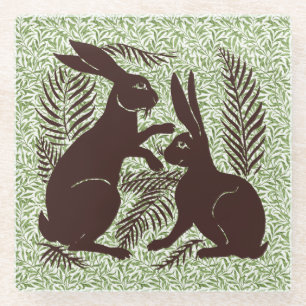 Art Nouveau Pair of Rabbits De Morgan and Morris Glass Coaster