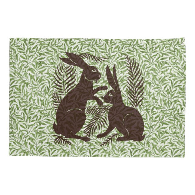 Art Nouveau Pair of Rabbits De Morgan and Morris Pillowcase (Back)