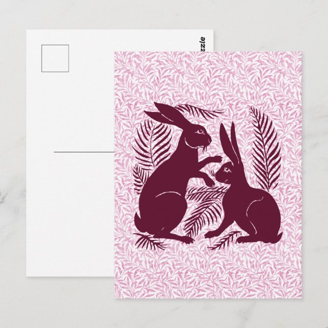 Art Nouveau Pair of Rabbits De Morgan and Morris Postcard (Front/Back)