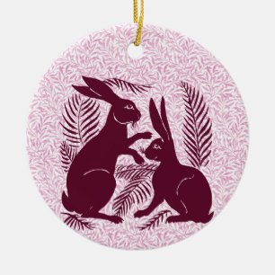 Art Nouveau Pair of Rabbits Voysey and Morris Ceramic Tree Decoration