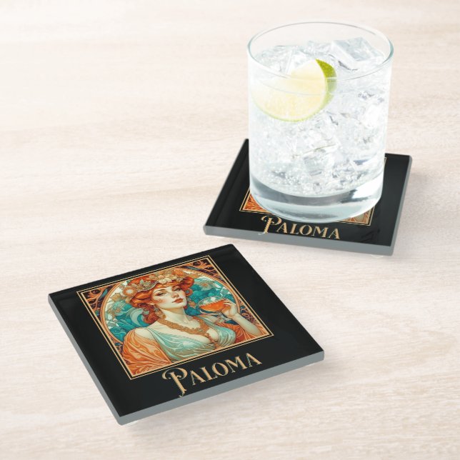 Art Nouveau Paloma Glass Coaster (Angled)