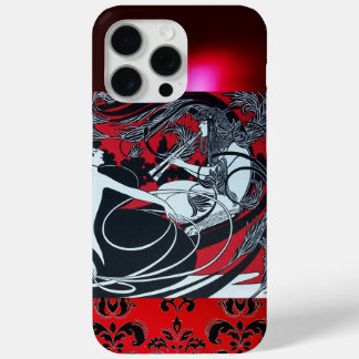 ART NOUVEAU PAN , RED BLACK WHITE DAMASK iPhone 15 PRO MAX CASE