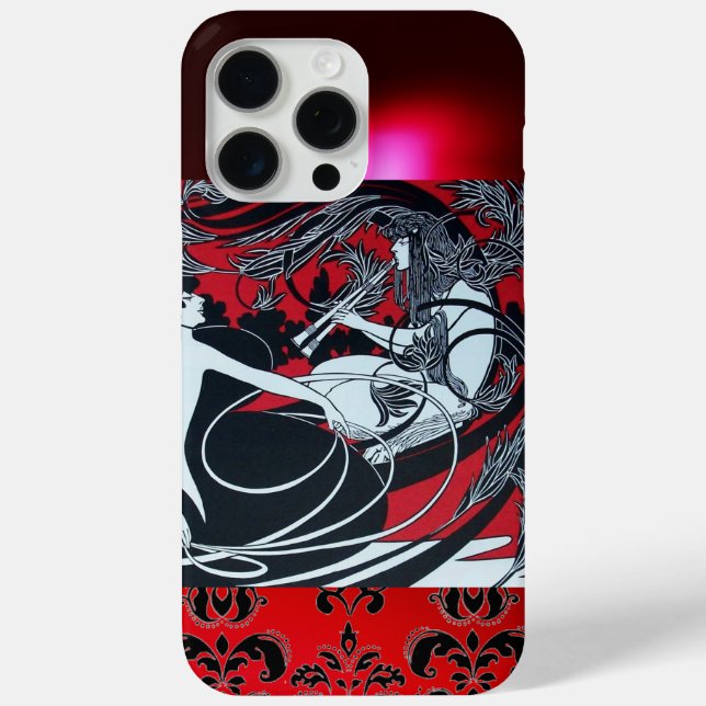 ART NOUVEAU PAN , RED BLACK WHITE DAMASK Case-Mate iPhone CASE (Back)