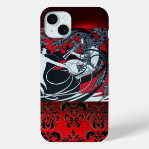 ART NOUVEAU PAN , RED BLACK WHITE DAMASK iPhone 15 MINI CASE