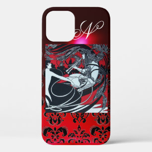 ART NOUVEAU PAN , RED BLACK WHITE DAMASK MONOGRAM iPhone 12 CASE