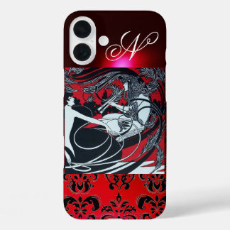 ART NOUVEAU PAN , RED BLACK WHITE DAMASK MONOGRAM iPhone 16 PLUS CASE