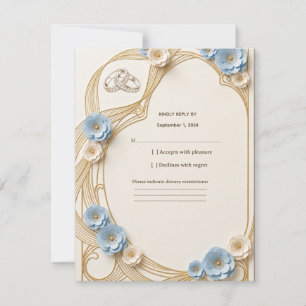 Art Nouveau Pastel Blue Gold Wedding RSVP Response