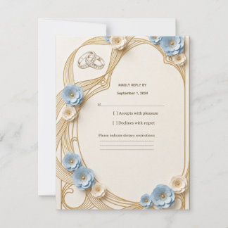 Art Nouveau Pastel Blue Gold Wedding RSVP Response