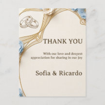 Art Nouveau Pastel Blue Gold Wedding Thank You