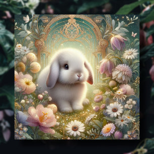 Art Nouveau Pastel Flower Garden Baby Bunny Easter Holiday Card