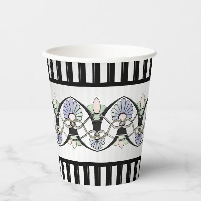 Art Nouveau Pastel Shells, Lilies & Black Arches Paper Cups (Front)