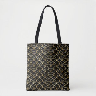 Art Nouveau Pattern, Gold on Black Tote Bag