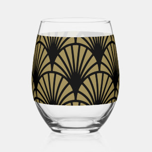 Art Nouveau Pattern Print Stemless Wine Glass