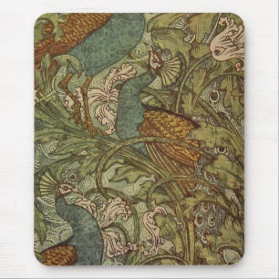 Art nouveau peacock and flower jacquard mouse pad