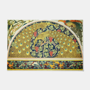 Art nouveau peacock animals grapevine verneuil  doormat