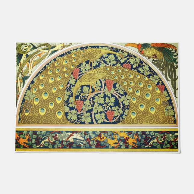 Art nouveau peacock animals grapevine verneuil  doormat (Front)