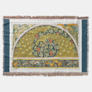 Art nouveau peacock animals grapevines verneuil throw blanket