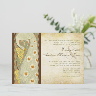 Art Nouveau Peacock Birds Wedding Invitation