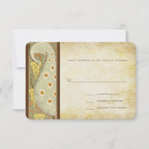 Art Nouveau Peacock Birds Wedding Response Card