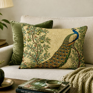 Art Nouveau Peacock Botanical Illustration Decorative Cushion