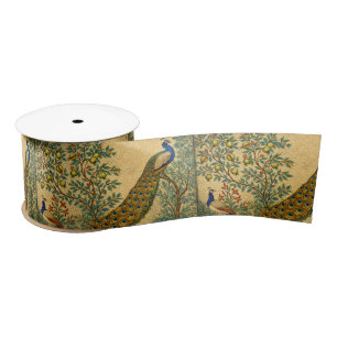 Art Nouveau Peacock Botanical Illustration  Satin Ribbon
